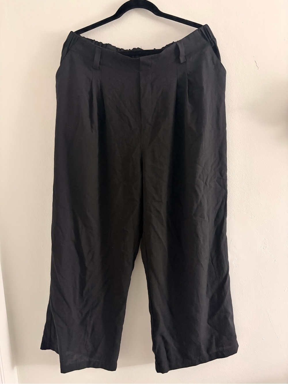 High Waisted Pocket Wide Leg Flowy Solid Palazzo Casual Linen-Feel Pants